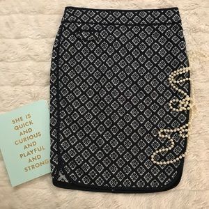 Diamond Jacquard Navy Shirttail Pencil Skirt
